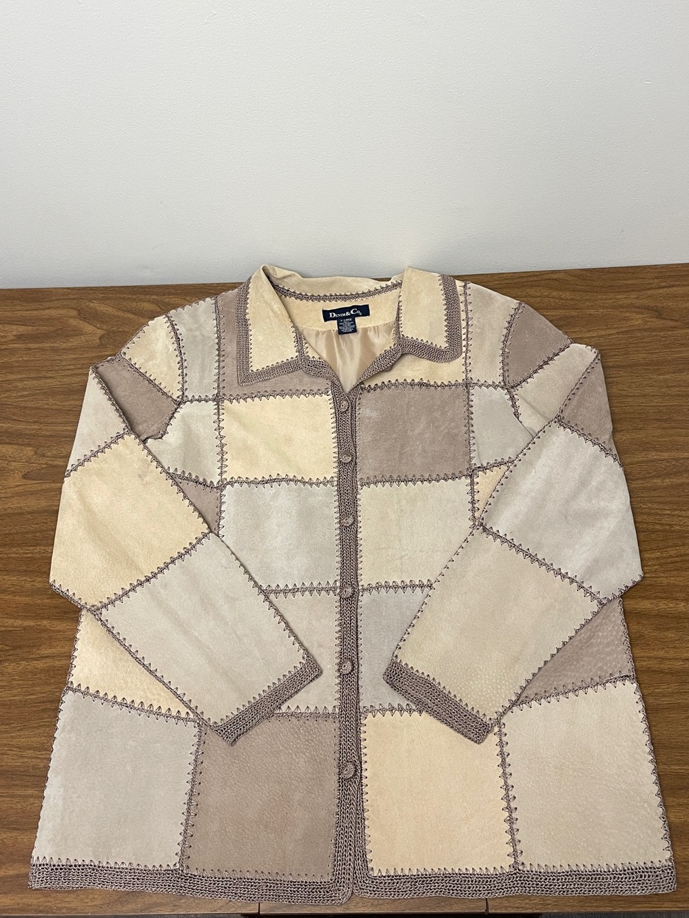 Denim and Co Women’s Patchwork Leather Jacket Blazer Button Up